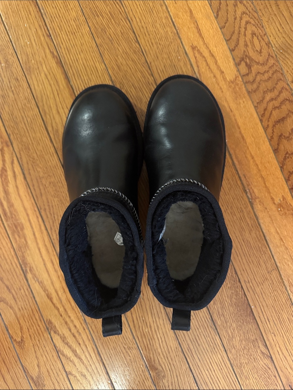 UGG Black Classic Ultra Mini Leather Boots 9 - Picture 6 of 8